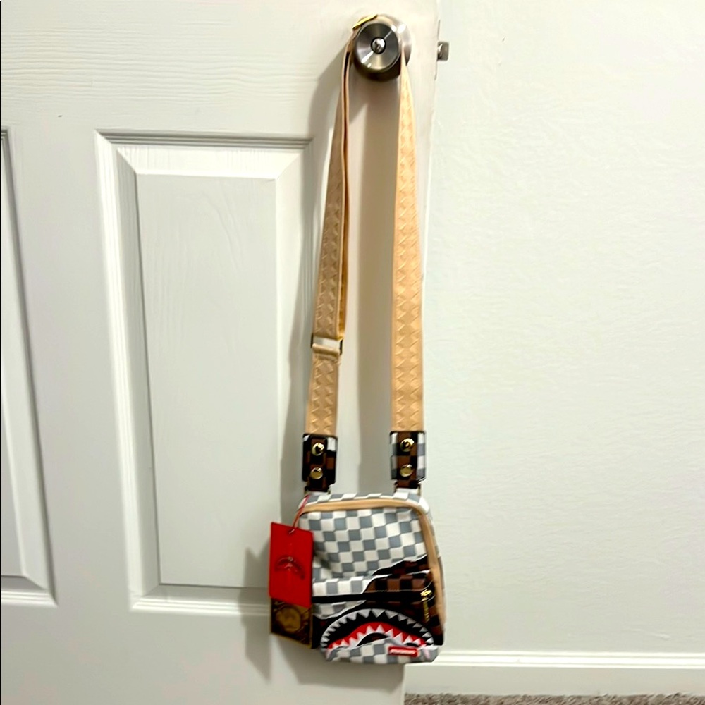 Sprayground Checkered Bag with Shark Design